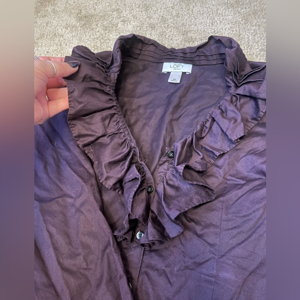 LOFT petite ruffle neck button up blouse - Picture 5 of 7